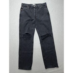 RE/DONE Jeans Mens 32x31 Gray Washed Black Straight Distressed Button Fly Denim